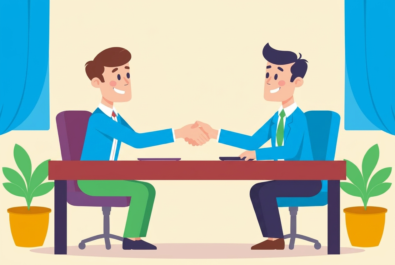 Member shaking hands with an employer after a successful interview